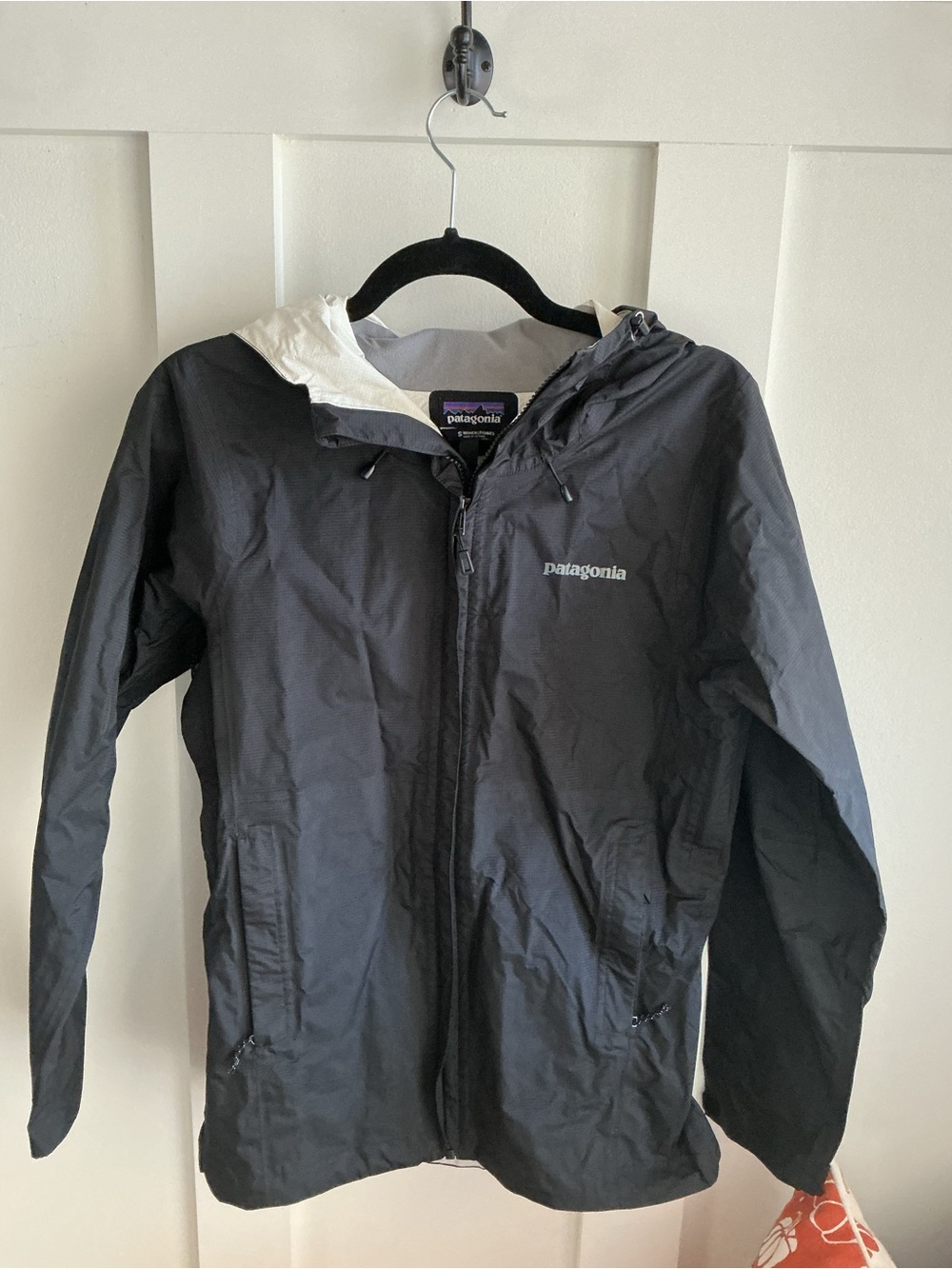 Patagonia H2No Torrent Black Hooded Raincoat with White Lining